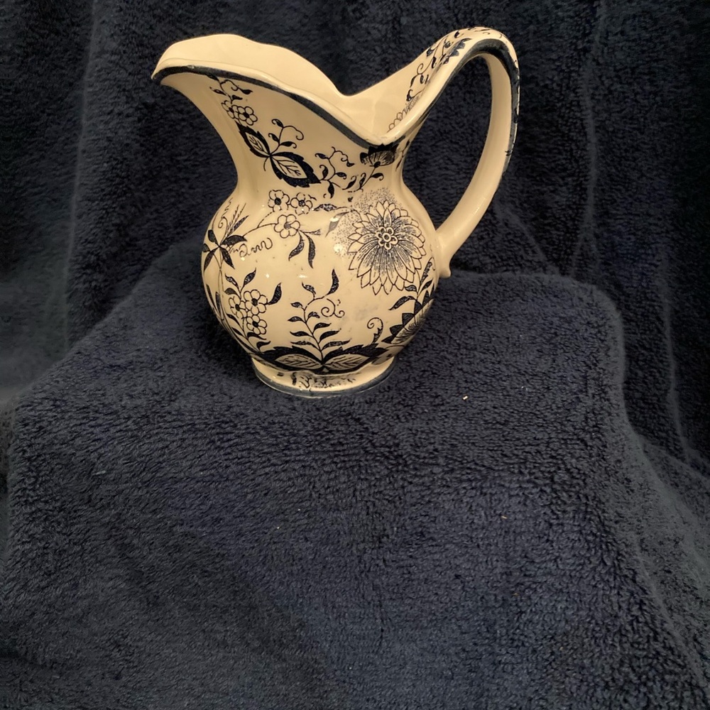 Vintage mini pitcher blue white floral